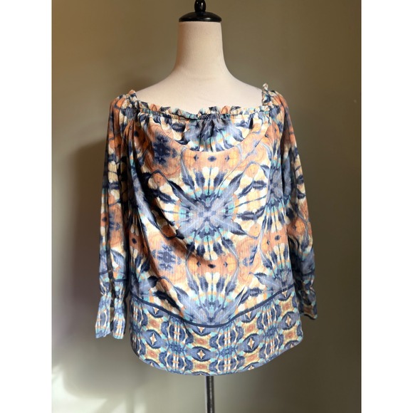 Boho whimsi Off The Shoulder Blouse Top M Metallic Long Sleeve tie dye Y2K fairy - Picture 3 of 5